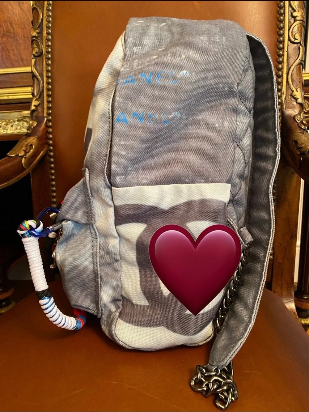 Canvas Backpack with Black Leather Trim